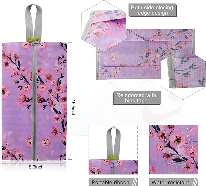 BeeGreen Shoe Organizer 6pcs Shoe Bags with Zipper Closure, Flower Design Shoe Storage Organizer with Handle Travel Bags For Men and Women, Portable Nylon Travel Gifts