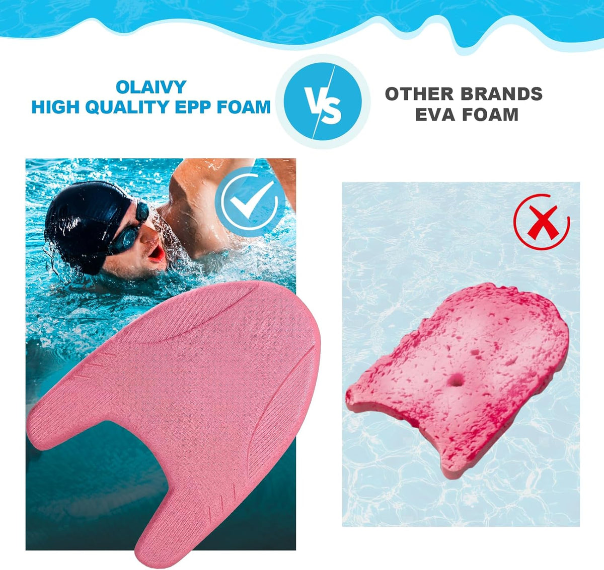 EPP Swimming Kickboard, Training Board, with Ultra-Lightweight and Great Buoyancy for Swimming Lessons, Lap Swimming, Water Aerobics