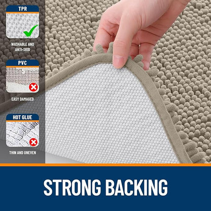 OLANLY Bathroom Runner Rugs 59x24, Soft Absorbent Chenille Bath Rugs, Rubber Backing Quick Dry, Machine Washable Long Bath Mats for Bathroom Floor, Tub and Shower, Home Decor Accessories, Warm Taupe