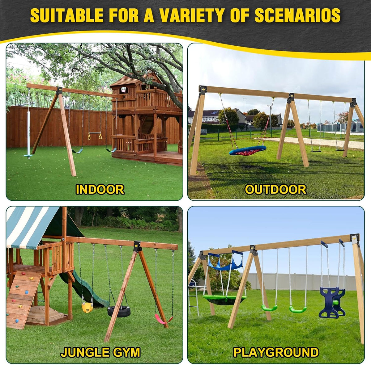 BETOOLL 90° A-Frame Middle Swing Set Brackets, Heavy Duty Steel DIY Swing Set - Includes Mounting Hardware, Ideal for Indoor and Outdoor Playgrounds (1 Middle Brackets-Black)