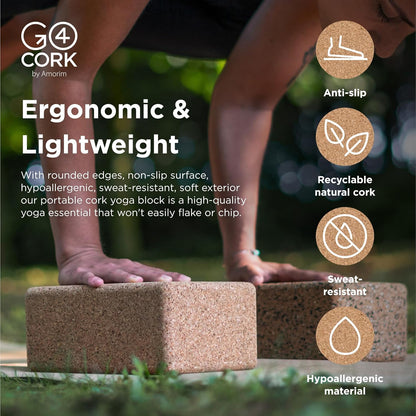 Go4Cork Cork Yoga Block for Yoga, Pilates & Meditation | Non-Slip, Hypoallergenic, Sustainable, Non-Toxic Yoga Block