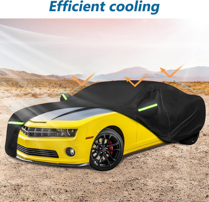 for Camaro Full Car Cover 2010-2025 All Weather, Outdoor Car Covers with Zipper and Soft Cotton Lining, Windproof Heavy Duty Waterproof Protection Fit for 2010-2025 Chevy Camaro (Up to 190''L)