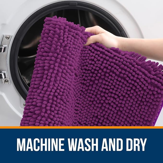 OLANLY Bathroom Runner Rugs 59x24, Extra Soft Absorbent Chenille Bath Rugs, Rubber Backing Quick Dry, Machine Washable Long Bath Mats for Bathroom Floor, Tub and Shower, Home Decor Accessories, Purple