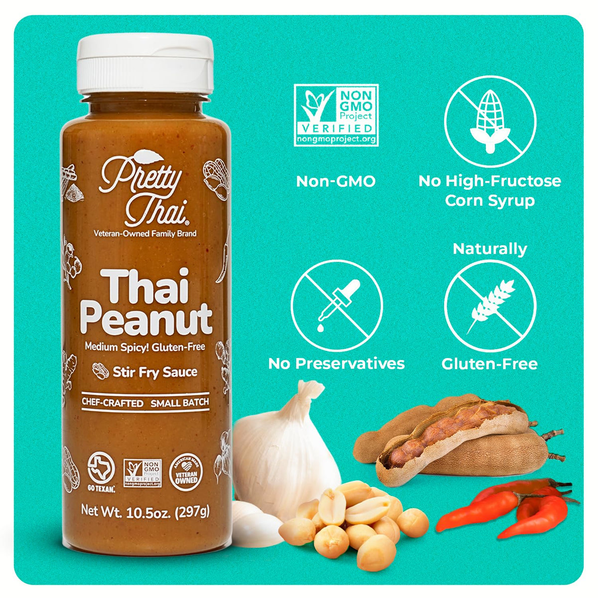 Pretty Thai Peanut Sauce, Gluten Free Certified Non-GMO Vegan Authentic Stir Fry, Dressing, Rice Seasoning, Condiment & Dipping Sauce, 100% Natural (Pack of 6)