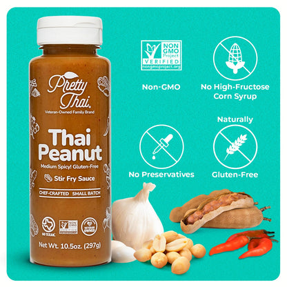 Pretty Thai Peanut Sauce, Gluten Free Certified Non-GMO Vegan Authentic Stir Fry, Dressing, Rice Seasoning, Condiment & Dipping Sauce, 100% Natural (Pack of 6)