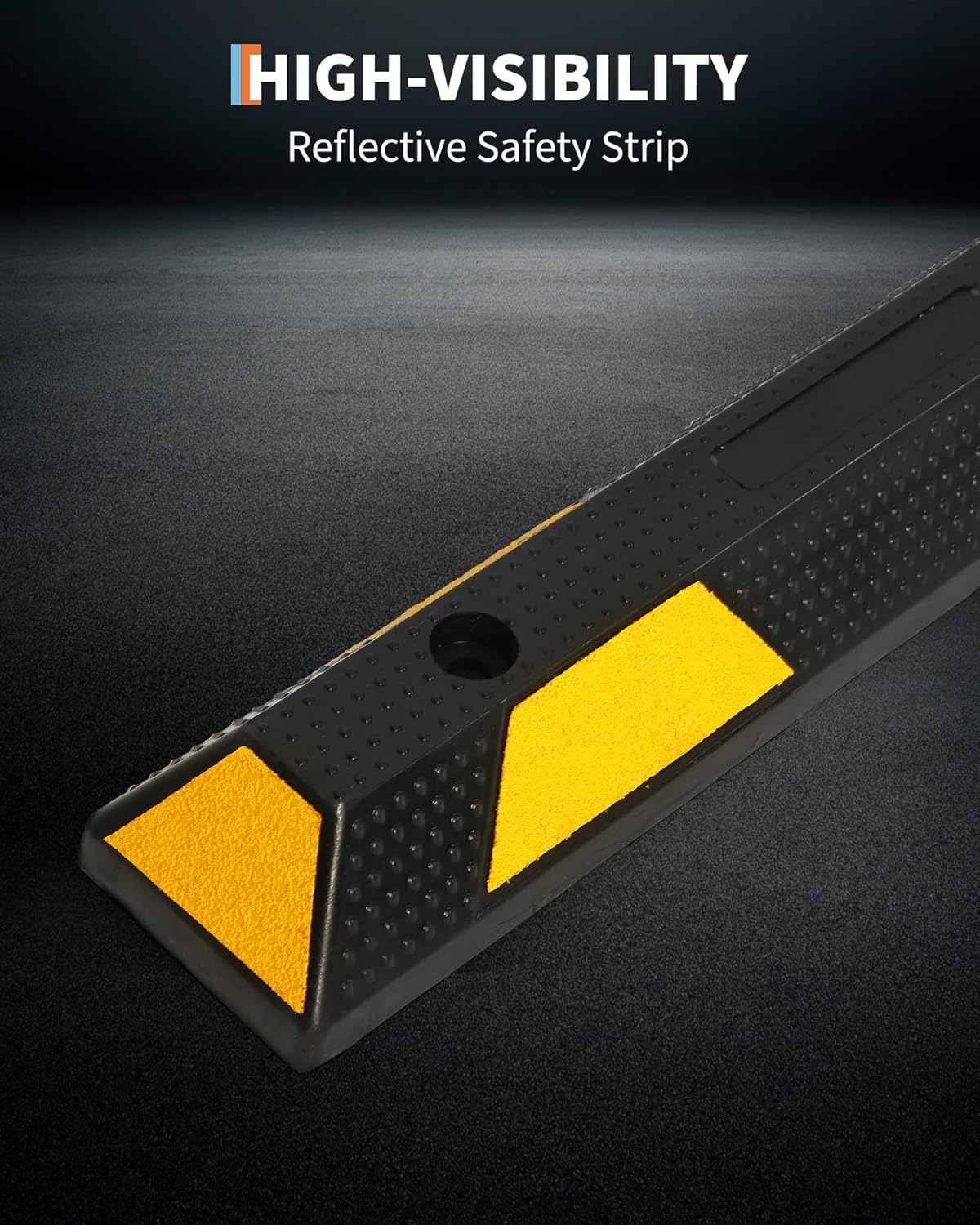 Garvee 72 Inch Heavy Duty Rubber Parking Curb, Garage Car Wheel Stopper with Yellow & Black Reflective Strips, Durable Speed Bump for Driveway, Warehouse & Parking Lots