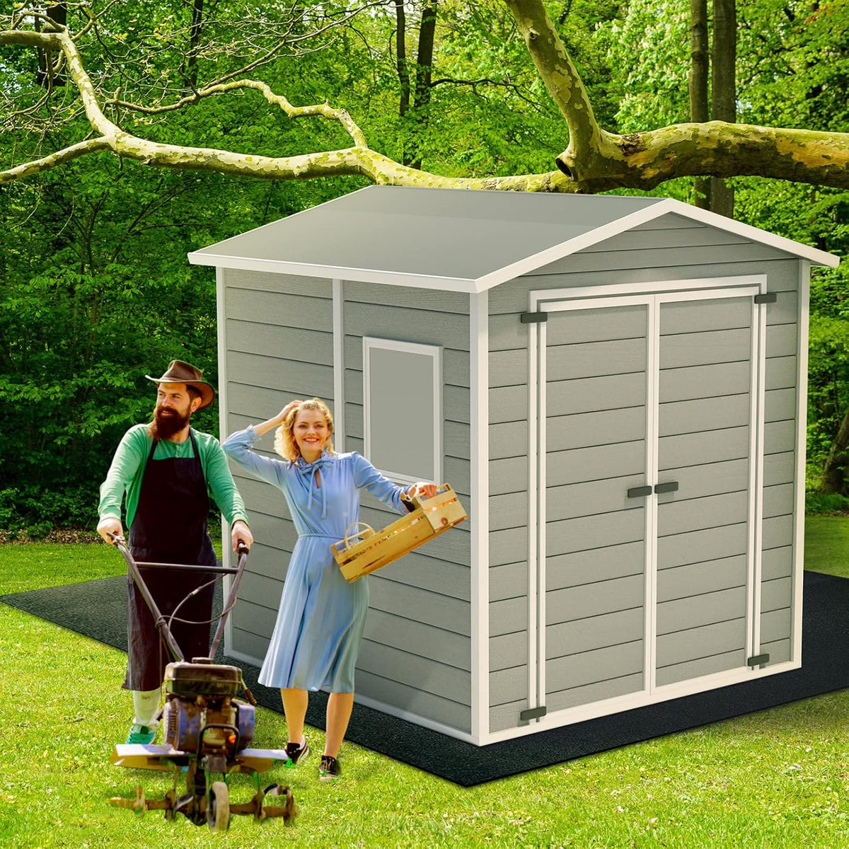 Haull Waterproof Outdoor Storage Shed Mat, 10x10 ft, Felt Surface, Non Slip Backing, Washable, Storage Shed Not Included