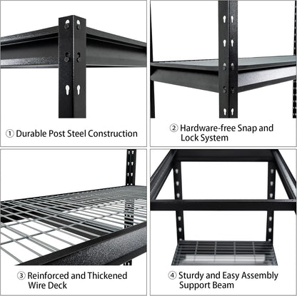 The Atlas 72" W Metal Garage Shelving Unit Load 12000 Lbs, 4 Tier Heavy Duty Storage Rack, Adjustable Industrial Shelves for Warehouse Shop Basement, 72" W x 24" D x 72" H, Black