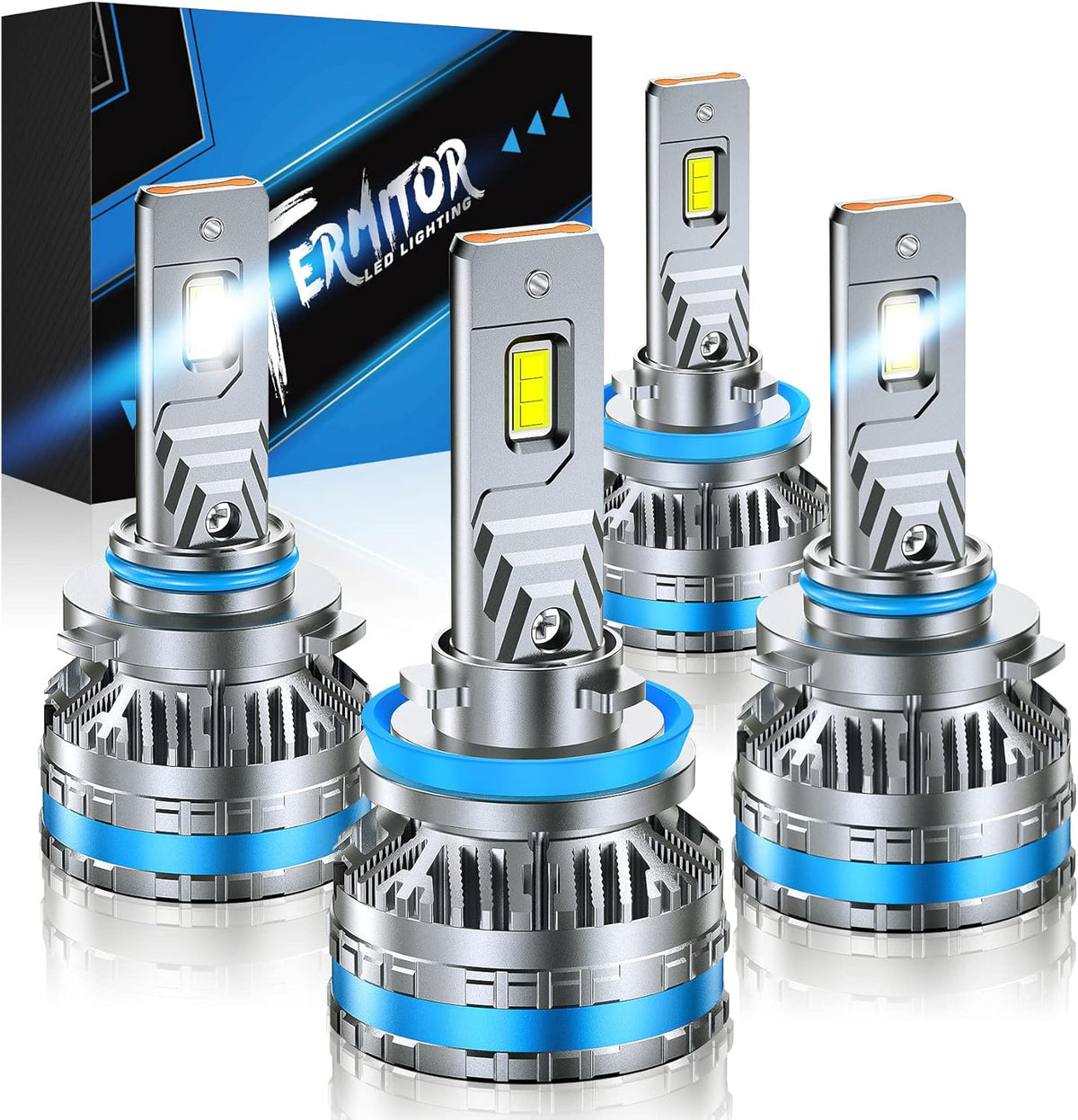 FAHREN H11 9005 Fog Light Bulb Combos, 240W 10,0000LM Lighting Bulb With Fan, 6500K Cool White, IP68 Waterproof, 1:1 Size Plug and Play, Pack of 4