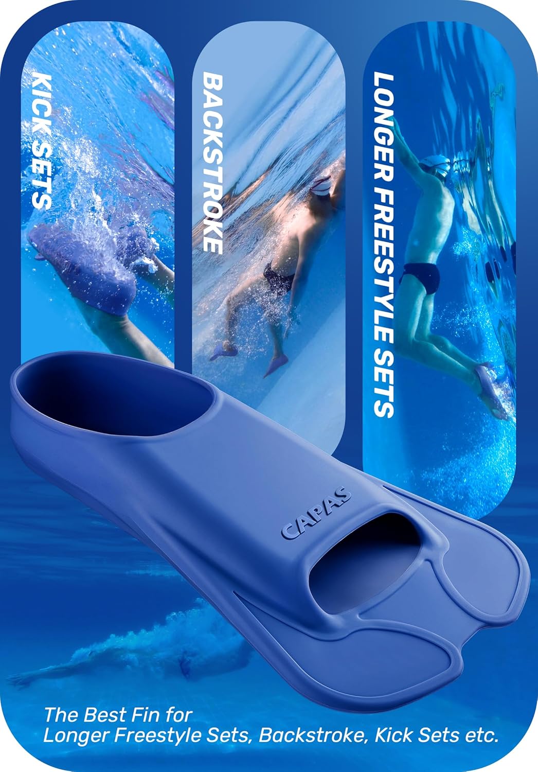 CAPAS Swim Training Fins Comfortable Silicone Lap Swimming Short Blade Floating Flippers with Mesh Bag for Adult Men Women Build Leg Strength