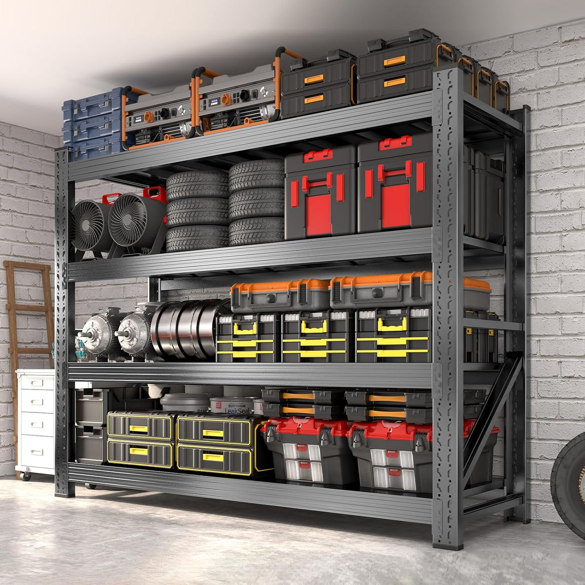 Metal Garage Shelving Heavy Duty, 4-Tier Adjustable Wire Storage Garage Shelves, 6000 LBS Loads Industrial Shelving Units for Garages, Warehouses, Kitchen, Black, 59" W x 24" D x 59" H,3 Pack