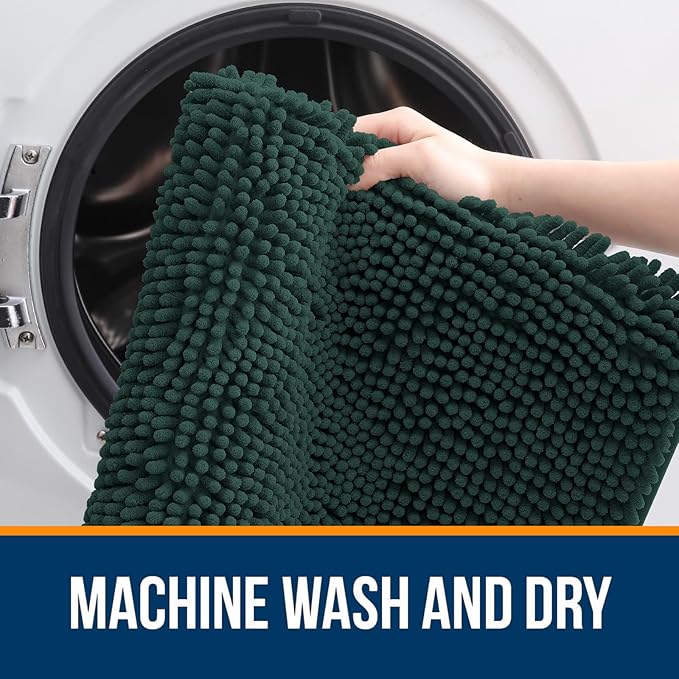OLANLY Large Bathroom Rugs 59x35, Soft Absorbent Chenille Bath Rugs, Rubber Backing Quick Dry, Machine Washable Bath Mats for Bathroom Floor, Tub and Shower, Home Decor Accessories, Blackish Green