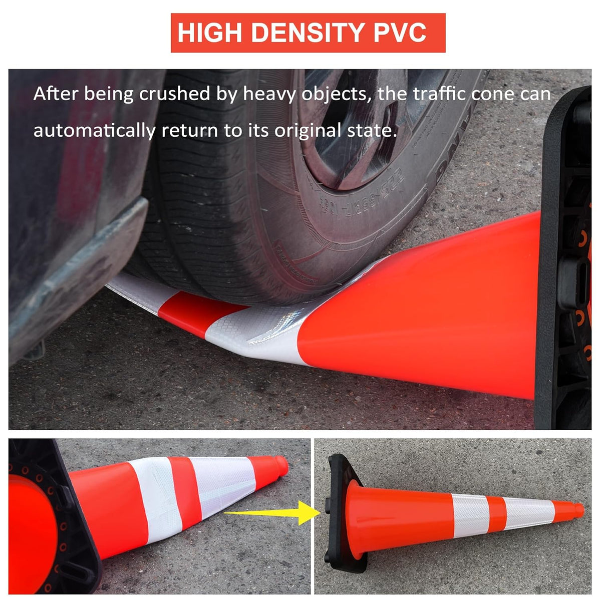 OrangeStar 36" Traffic Cones 8-Pack, Orange Safety Cones with Reflective Collars, Weighted Rubber Base for Parking, Construction, Road Safety, Indoor & Outdoor Use