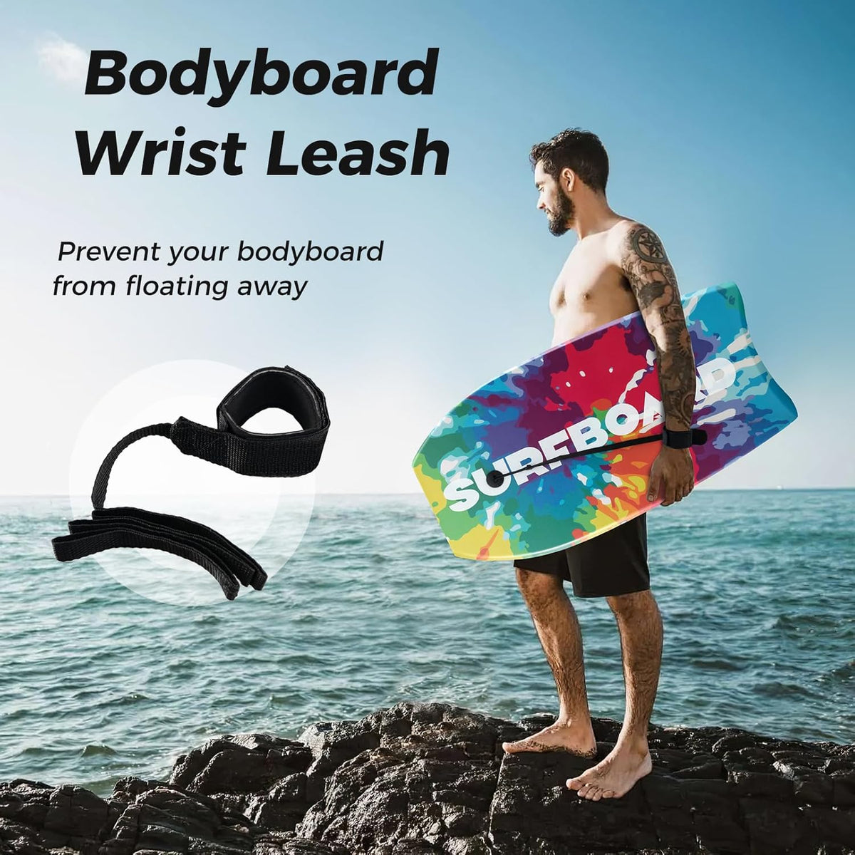 KOTEK 33/37/41 Inch Body Board with Wrist Leash, EPS Core, Dual Channel, HDPE Slick Bottom, Bodyboard for All Skill Levels & Wave Conditions