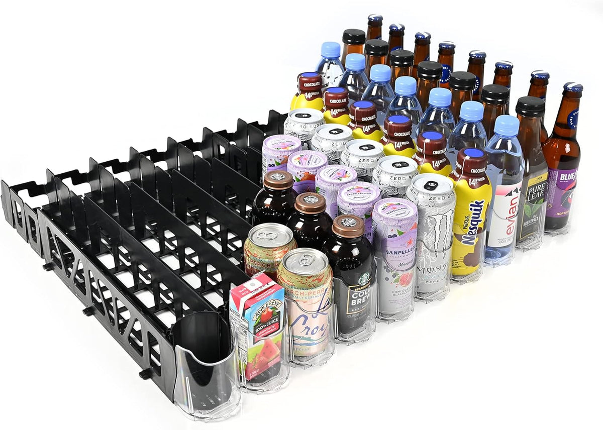 Visi-FAST Spring Push Drink Dispenser, Refrigerator Organizers and Storage for 12/16 oz Beverages, Bottles, and Cans, Drink Dispenser for Fridge, Commercial and Home, (Pack of 1)