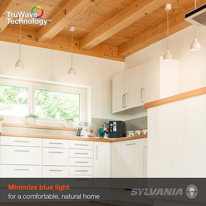 Sylvania LED TruWave Natural Series A19 Light Bulb, 100W Equivalent, Efficient 15W, 1600 Lumens, Medium Base, Dimmable, Clear, 2700K, Soft White - 4 Pack (42275)