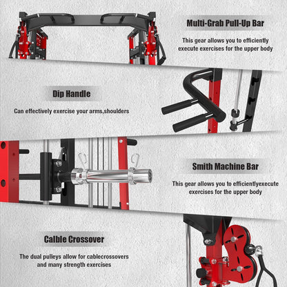 Smith Machine,2200 LBS Squat Rack for Home Gym with Dual Pulley System,Multifunctional Power Rack Cage for Strength Training with More Attachments