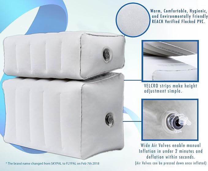 Inflatable Foot Rest Pillow for Travel, Patented 2 in 1 Design, Blow-Up Footrest Cushion for Home, Office. Airplane Travel Essential and Kids Airplane Bed