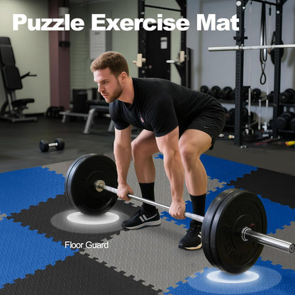 Puzzle Exercise Gym Flooring Mat, 3/4" Thick High-Density EVA Interlocking Tiles, Workout Mat for Home Gym, Fitness Equipment, MMA, Gymnastics, 24-Piece Shock-Absorbing Exercise Mat (96 Sq Ft)