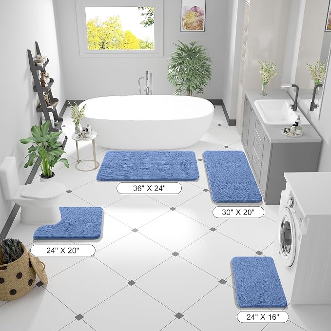 OLANLY Toilet Rugs U-Shaped 20x20, Extra Soft Absorbent Chenille Contour Bathroom Rugs for Toilet, Dry Quickly, Machine Washable, Non-Slip Bath Mat, Cornflower Blue