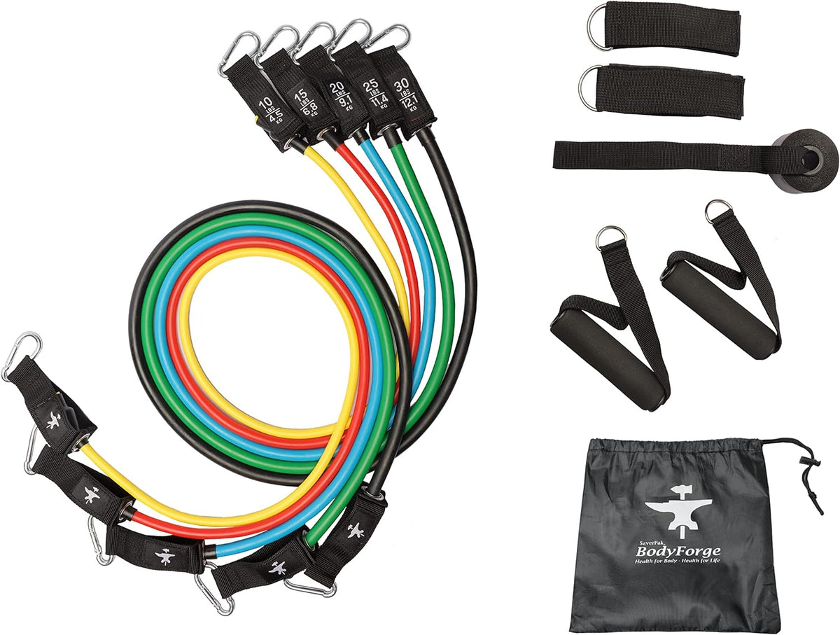 BodyForge Resistance Bands, Exercise Bands，Resistance Bands for Working Out, Work Out Bands with Handles for Men and Women Fitness, Strength Training Home Gym Equipment