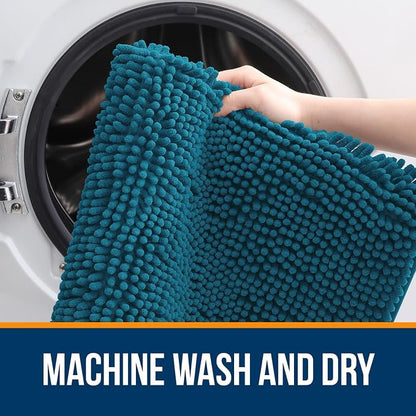 OLANLY Bathroom Rugs 34x21, Extra Soft Absorbent Chenille Bath Rugs, Rubber Backing Quick Dry, Machine Washable Bath Mats for Bathroom Floor, Tub and Shower, Home Decor Accessories, Peacock Blue