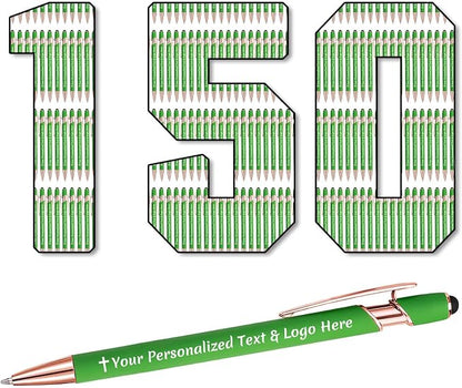 STREADVE 150 Personalized Custom Pens Engraved Writing Pen with Name Logo, Customized Promotional Items Stylus Pen Gifts for Men Women Realtor Nurse Wedding Business, Green