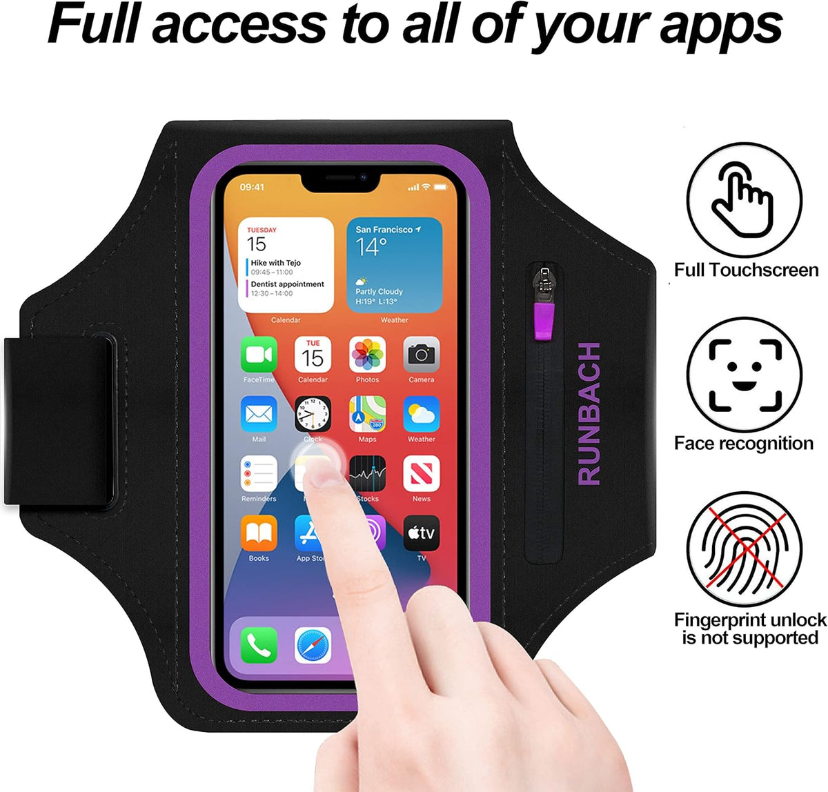 Armband for iPhone 16 Pro Max/16 Plus/15 Pro Max/15 Plus/iPhone 14 Pro Max/14 Plus/13,12,11 Pro Max/XS Max,Water Resistant Sport Armband with Zipper Slot for Airpods and Keys (Purple)