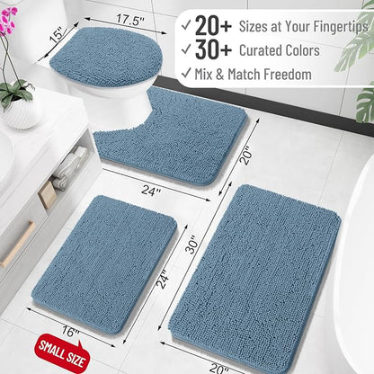 OLANLY Toilet Rugs U-Shaped 24x24, Extra Soft Absorbent Chenille Contour Bathroom Rugs for Toilet, Dry Quickly, Machine Washable, Non-Slip Bath Mat, Airy Blue