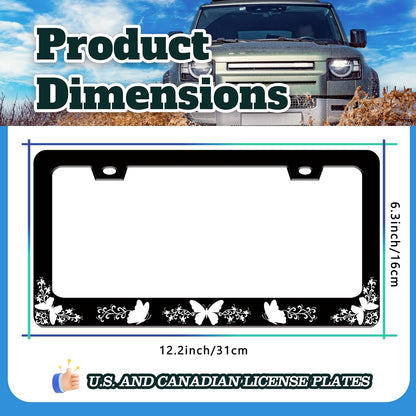 Black White Butterfly License Plate Frame Funny Butterflies License Plate Holder for Front or Rear Car Tags Reusable Durable Stainless Steel Car Decoration with Screws 6.3 X 12.2 Inch for Men Women