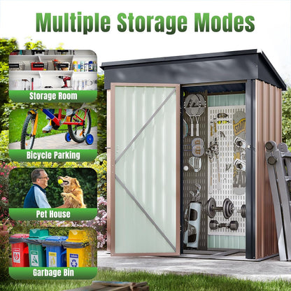 Aoxun 5'x3' Outdoor Storage Shed with Base Metal Garden Shed for Outside(Brown, 5' x 3'W/Base)
