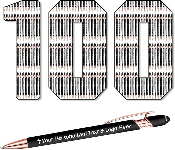 STREADVE 100 Personalized Custom Pens Engraved Writing Pen with Name Logo, Customized Promotional Items Stylus Pen Gifts for Men Women Realtor Nurse Wedding Business, Black