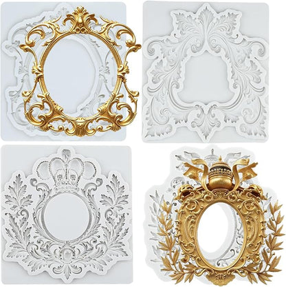 Baroque Frame Fondant Silicone Molds For Cake Decoration Cupcake Topper Candy Polymer Clay Chocolate Gum Paste Set of 4