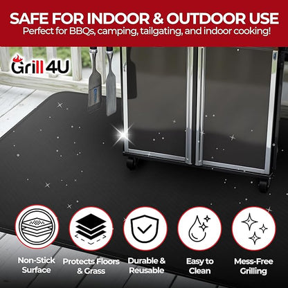 Extra Large BBQ Grill Mat 60x40, Heavy-Duty, Non-Stick, Reusable, and Easy-to-Clean, Under Grill Mats for Outdoor Grill Deck Protector, Griddle Mat for Blackstone Grill Pad, Fireproof Patio Mat