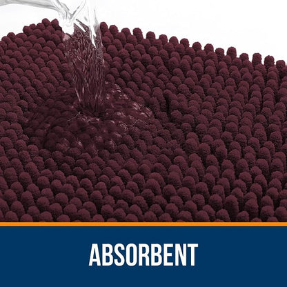 OLANLY Toilet Rugs U-Shaped 24x24, Extra Soft Absorbent Chenille Contour Bathroom Rugs for Toilet, Dry Quickly, Machine Washable, Non-Slip Bath Mat, Black Cherry