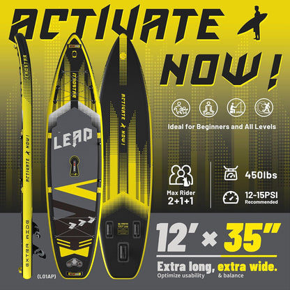 Lead 11‘ x 33" / 12’×35" Inflatable Stand Up Paddle Board - Premium SUP Board Kit - Ultra Stable Paddleboard for Adults & Youth - All Skill Levels - for Lakes, Oceans