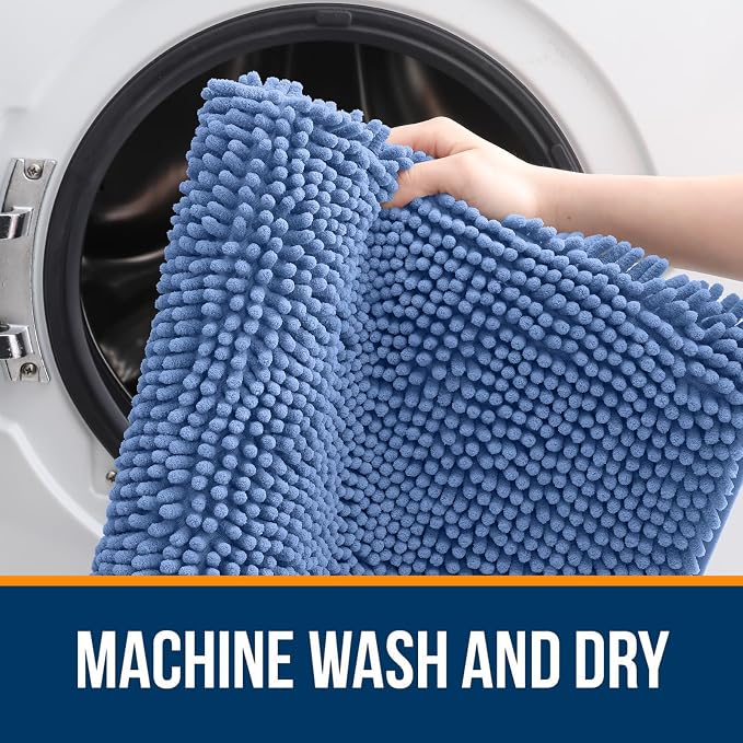 OLANLY Bathroom Runner Rugs 59x24, Soft Absorbent Chenille Bath Rugs, Rubber Backing Quick Dry, Machine Washable Long Bath Mats for Bathroom, Tub and Shower, Home Decor Accessories, Cornflower Blue