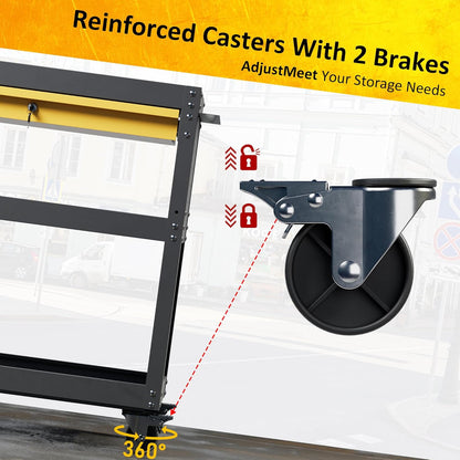 3 Tier Rolling Tool Cart on Wheels, Heavy Duty Utility Cart, Work Cart with Drawers and Pegboards, 440 LBS Loading Capacity Tool Storage Trolley for Mechanic, Garage, Workshop