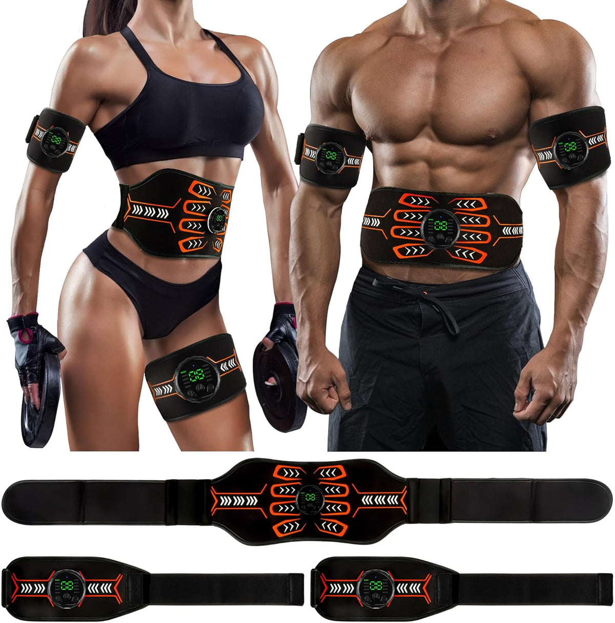 Electronic Muscle Stimulator, Abs Stimulator Muscle Toner, Ab Machine Trainer for All Body, Rechargeble for Fitness Strength Training Workout Equipment for Men and Women(Waist + Arms)
