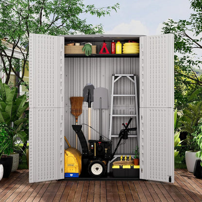 ZZM Large 67 Cu.ft Waterproof Storage Shed, Outdoor Storage Cabinet，Durable Resin Storage for Patio Furniture, Garden Tools, Pool Accessories, Mower Storage (White)