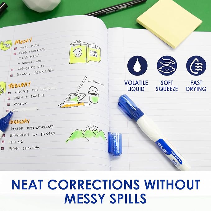 BAZIC Products Correction Pen, Metal Tip, Quick-Dry White, 7mL, 2 Pack