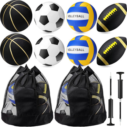 8 Pcs Sports Balls Set Include Basketball Football Soccer Volleyball with 2 Sport Equipment Bags 2 Pumps for Teens Youth Adult Outdoor Operation Christmas Ball Gifts