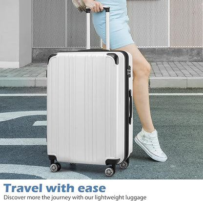 Coolife Luggage Expandable 5 Piece Sets PC+ABS Spinner Suitcase 20 inch 24 inch 28 inch (green new)