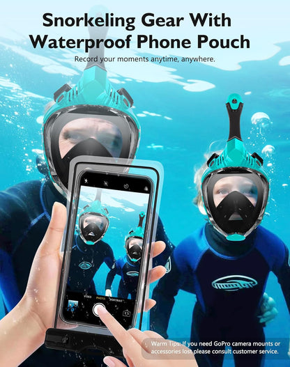 VGKE Full Face Snorkel Mask for Adults, 180 Degree HD Panoramic View Snorkeling Gear with Waterproof Phone Pouch, Anti-Leak & Anti-Fog, Breathe Freely Suitable for Men/Women