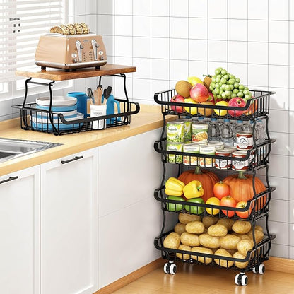 6 Tier Pantry Organizers and Storage Vegetable Fruit Basket for Kitchen, Stackable Flexible Design (3+3, 4+2, 5+1,6+0) Pantry organizers and storage for Kitchen Bathroom Livingroom Laundry Room Cart