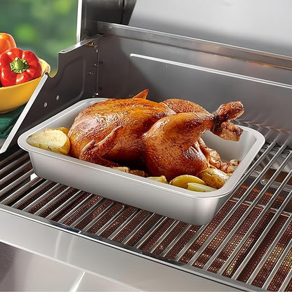 Roasting Pan Heavy Duty Stainless steel Turkey Pans for Oven,Toaster Oven Tray Pans with cooling rack,Hotel Pan, Barbeque Grill Pan,Deep Edge,Mirror treatment, Dishwasher Safe (12.4"x8.5"x2.8")