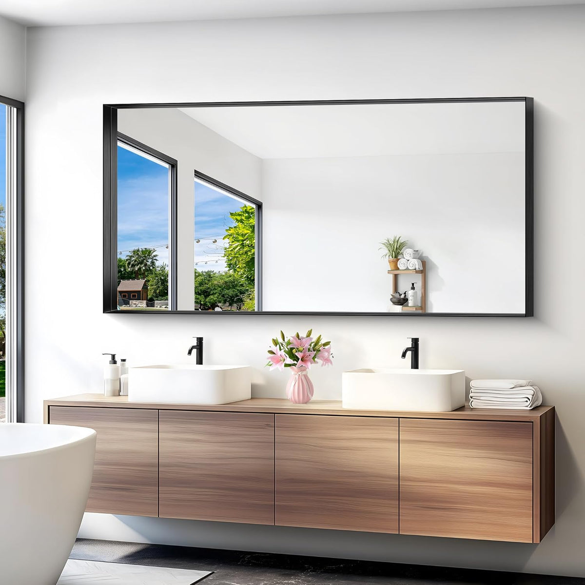 Black Bathroom Mirror, 72x36 Inch Rectangular Deep Frame Mirror, Large Wall Mounted Bathroom Vanity Mirror Over Sink for Bedroom,Restroom, Living Room, Hangs Vertically or Horizontally
