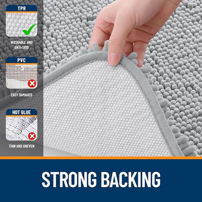 OLANLY Bathroom Runner Rugs 70x24, Soft Absorbent Chenille Bath Rugs, Rubber Backing Quick Dry, Machine Washable Long Bath Mats for Bathroom Floor, Tub and Shower, Home Decor Accessories, Light Grey