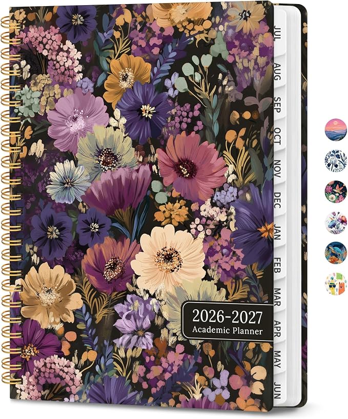 Planner 2026-2027, Academic Year Monthly & Weekly Planner Caledndar, July 2026 - June 2027, Hardcover Large Planning Agenda Book with Tabs for School Office Supplies, 8.5" x 11" - Midnight Bloom