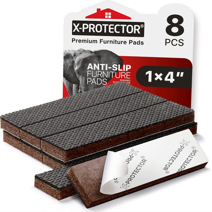 X-PROTECTOR 8 PCS Non-Slip Furniture Pads 1' x 4' Rubber Grips Self-Adhesive Floor Protectors